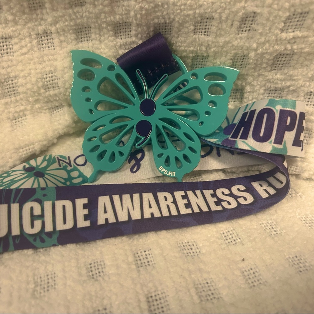 Turquoise Butterfly Medal with suicide Awareness Ribbon